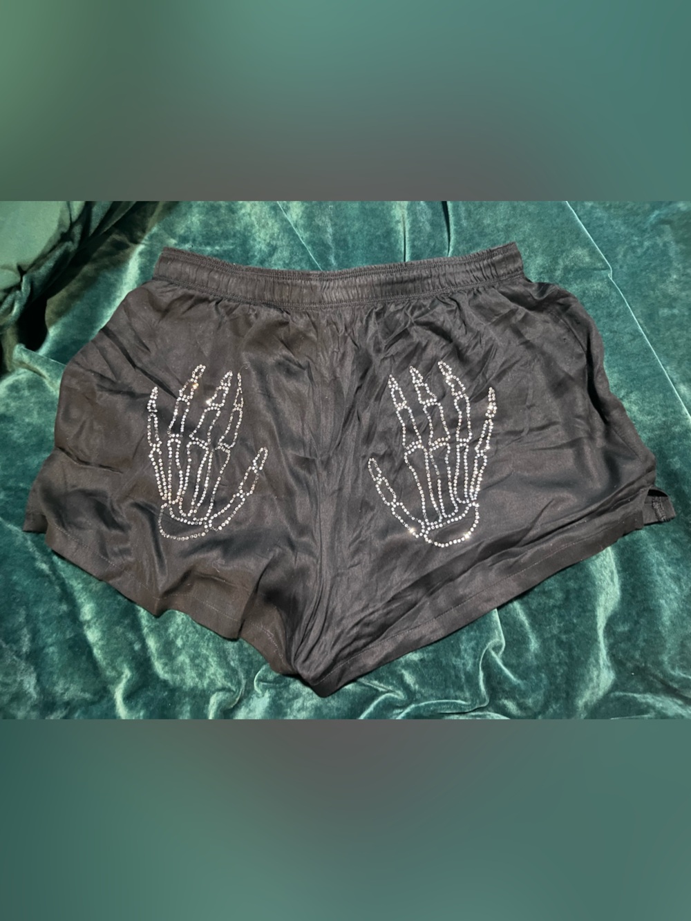 Black PINK Shorts with Rhinestone Skeleton Hands